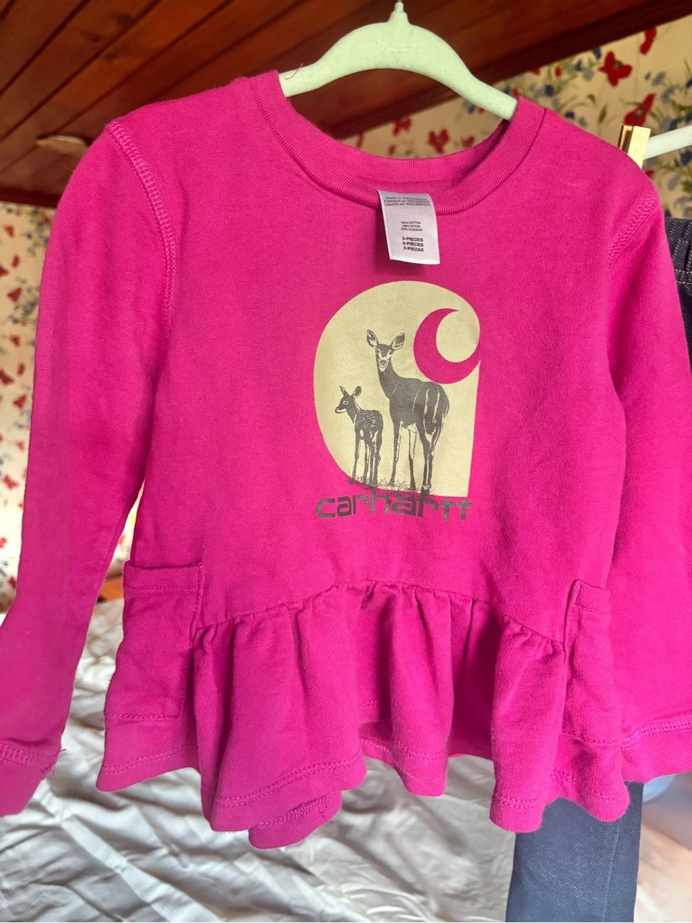 carhartt 2t deer peplum top + little lass 24m jeggings outfit set pink woodland